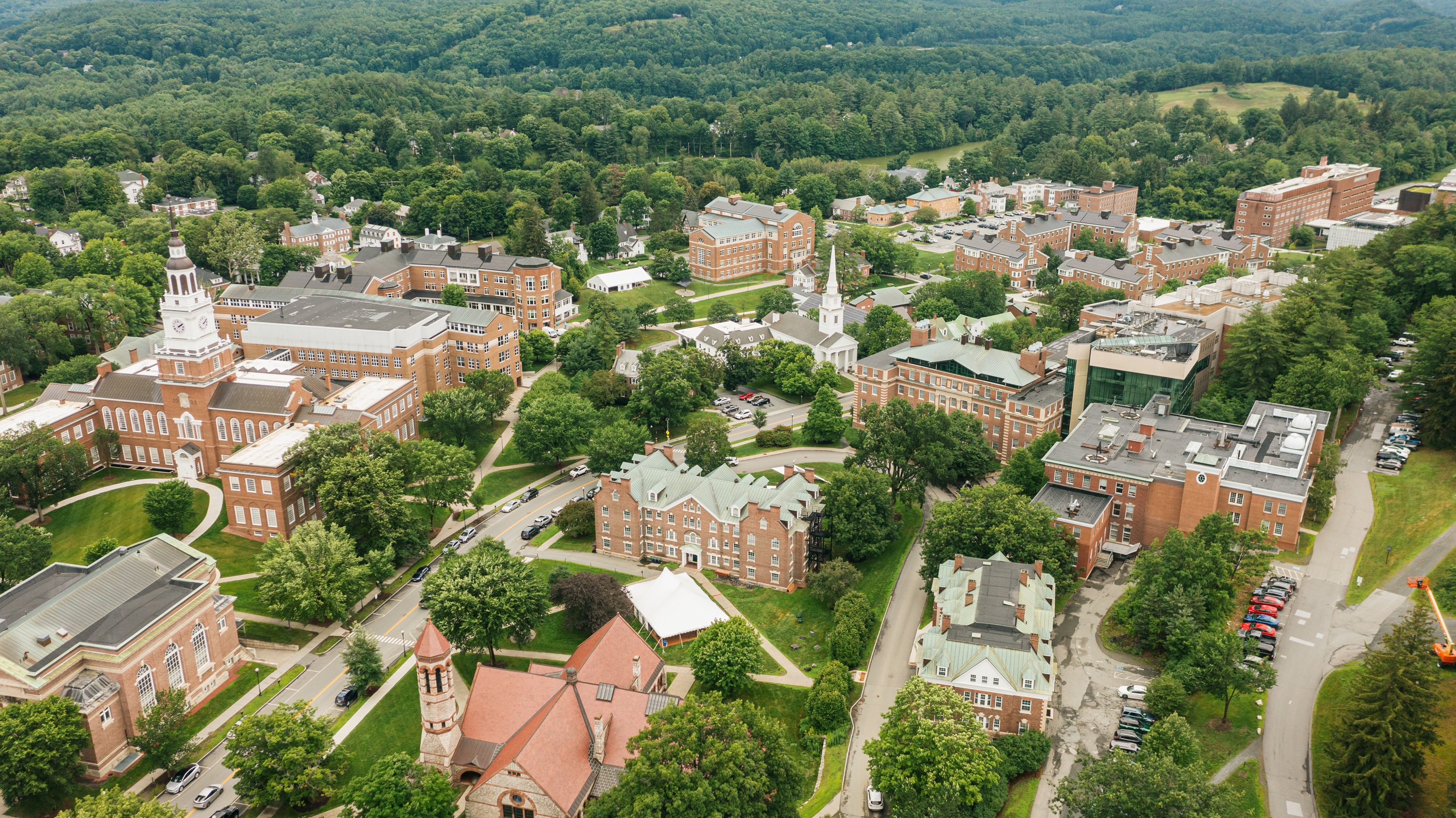 Aerial view of campus in summer