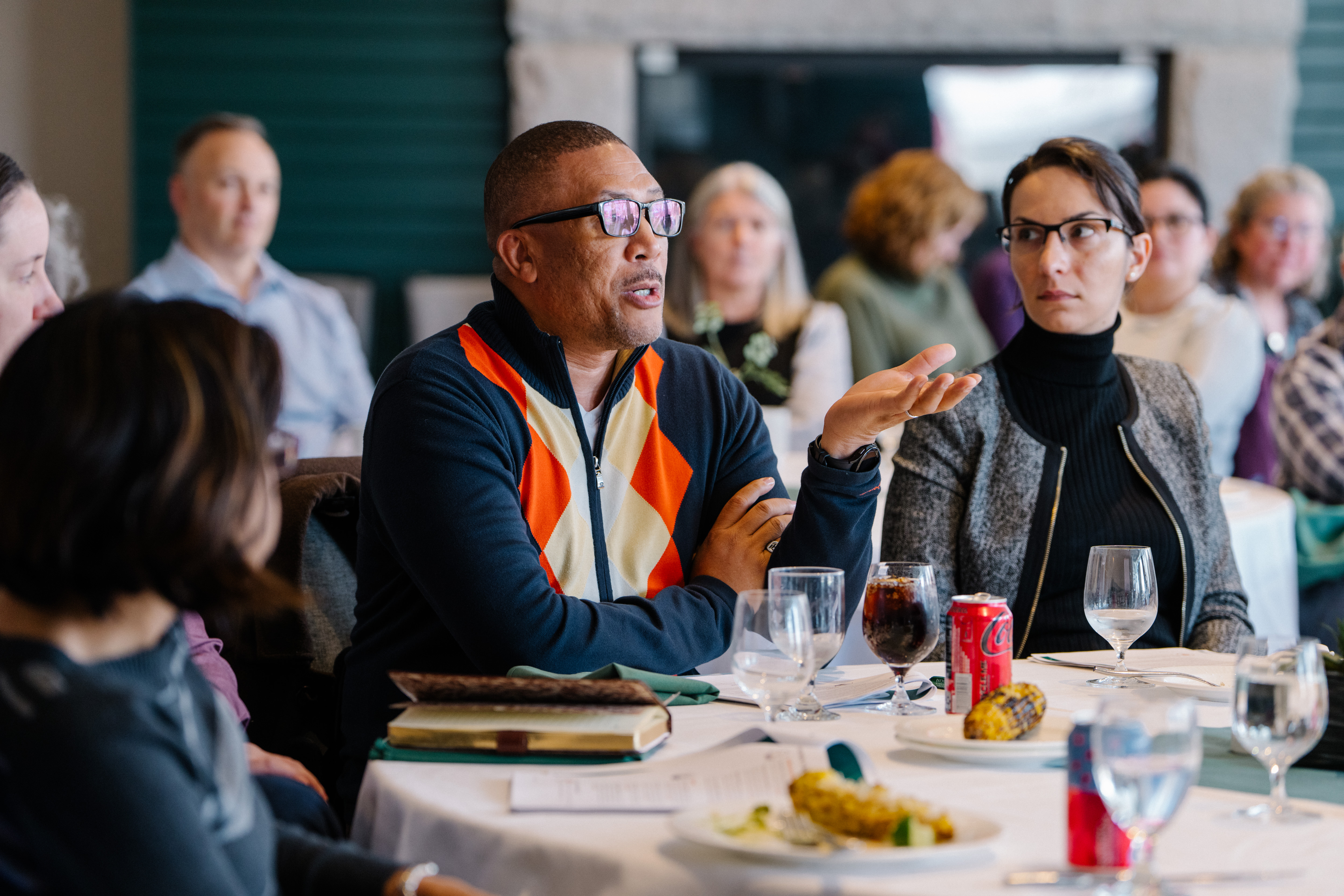 An audience member speaks at the 2023 Inclusion Champions meeting.