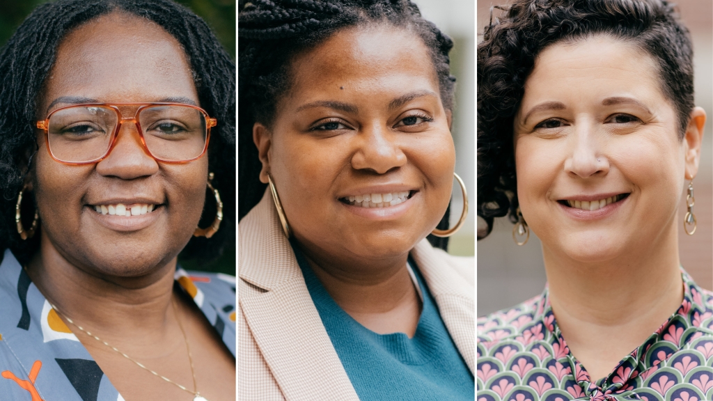 Portraits of Senior Diversity Officer Shontay Delalue, Associate VP Chloe Poston, and Assistant VP Kristi Clemens.