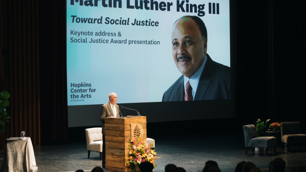 President Hanlon introduces Martin Luther King III speaking at Dartmouth