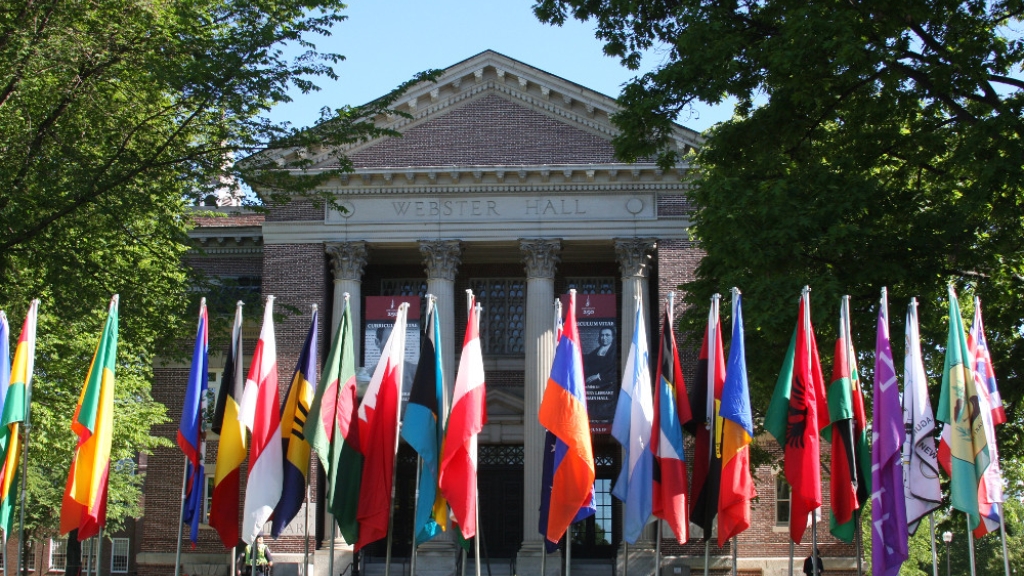 Flags on Dartmouth's campus.