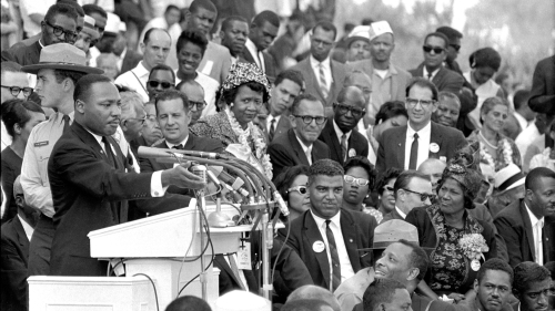 The Rev. Dr. Martin Luther King Jr., head of the Southern Christian Leadership Conference, speaks to thousands during his "I Have a Dream" speech in front of the Lincoln Memorial for the March on Washington for Jobs and Freedom in Washington on Aug. 28, 1