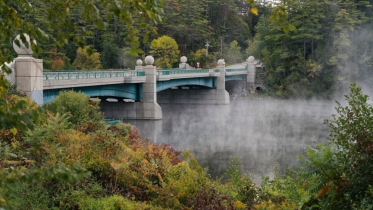 The Ledyard Bridge on a misty morning.